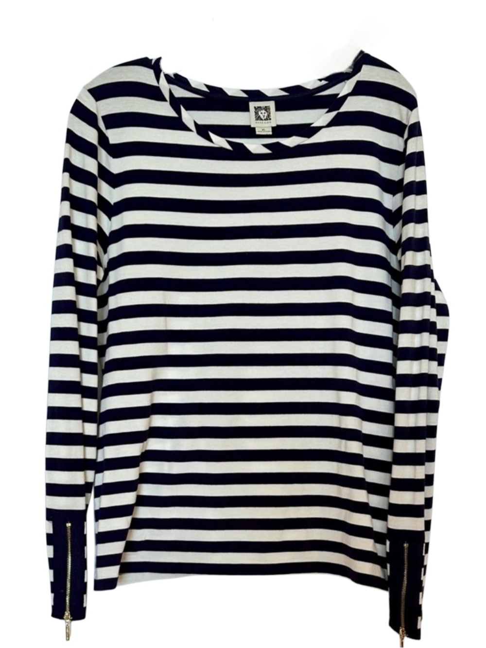 Anne Klein Navy and White Striped Long Sleeve Top